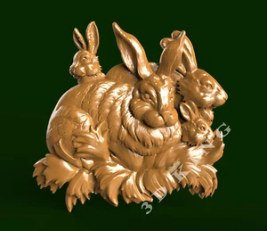 Modelo 3D STL FAMILIA DE CONEJOS (3) para enrutador CNC grabadora de impresión 3D tallador Aspire - Imagen 1 de 1