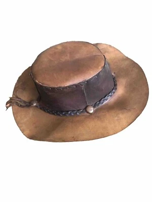 Sombrero Vaquero Aussie de Cuero Hecho a Mano Estilo Barmah Concho Boho Hippie Cuerda Trenzada Foto 1 de 4