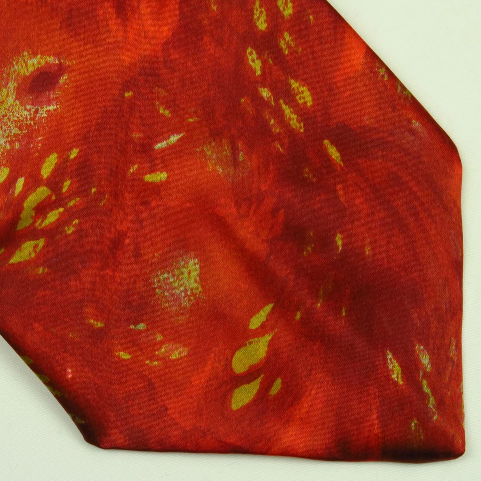 Vintage Oleg Cassini Mens Neck Tie Red Gold Abstract Asian Design 56"x4"  - Image 1 of 4