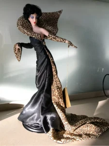 1989 FRANKLIN MINT ERTE PANTHER LADY IN BLACK ART DECO PORCELAIN DOLL RARE 19" - Picture 1 of 11