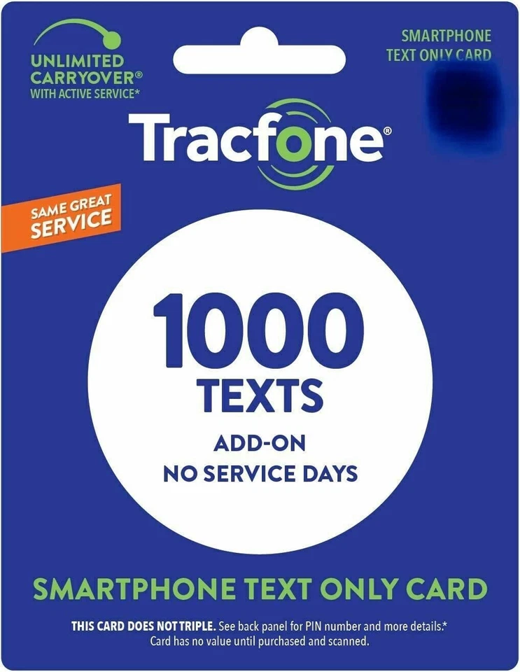 TracFone 1000 Texts Add On Card for SmartPhone -- Direct Load - Image 1 of 1
