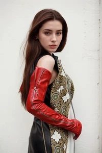 Custom Made 70cm Mid Visible Zipper Real sheep Leather Long lambskin Gloves - Picture 1 of 9