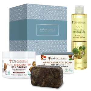 PraNaturals Christmas Bath Kit Set African Black Soap Castor Oil Shea Butter