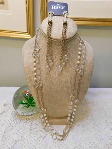 RSVP Crystal Chain Necklace and Long Dangling Chain Earrings Set - Imagen 1 de 7