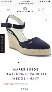 Bruno Magli Mares Suede Navy Blue Espadrilles Wedge Heels Sandals - Picture 1 of 3
