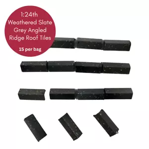 Dolls House 1:24th Scale 15 x Styrene Angled Ridge Roof Tiles Weathered Grey - Picture 1 of 11