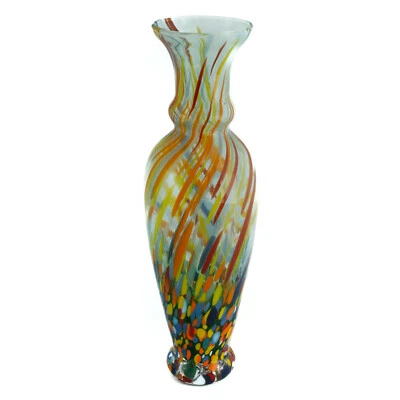 Murano Glasvase Grün Blau Rot Orange Gelb Handgefertigt Millefiori 21cm Hoch - Bild 1 von 4