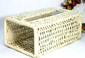 Vintage Tissue Box Cover Wicker White Rectangle - Foto 1 di 5