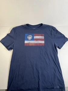 Mens LIFE IS GOOD Crusher Tee Blue Size Small 40” C. Flag With Logo EUC! - Picture 1 of 9