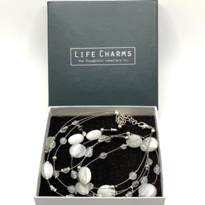 Glass bead necklace & post earring set 46cm silver tone wire metal chain boxed - Picture 1 of 13