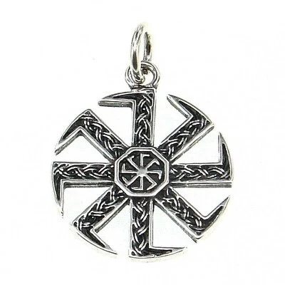 925 Silber Wikinger Amulett slawisches Sonnenrad Lederschnur Kolovrat Sonne - Bild 1 von 3