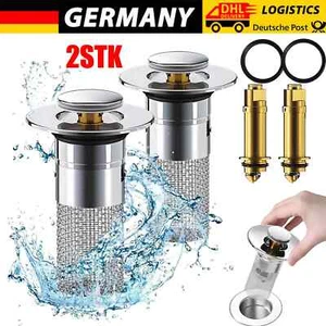 2 Stück Edelstahl Abflussstopfen Pop Up Waschbeckenstöpsel Abflusssieb 34-40mm - Bild 1 von 17