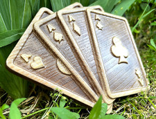 Aces Playing Cards Wood Carving Multicolor Picture Woodworking, 3D Handmade, New