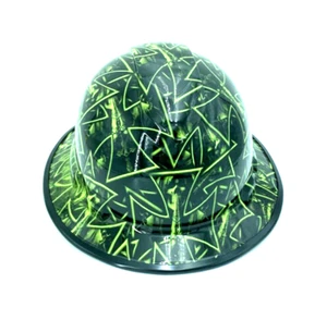 Bad Ass Wide Brim Hard Hat Hydro dipped in Hivis lime reaper crosses w/BrimGuard - Picture 1 of 4