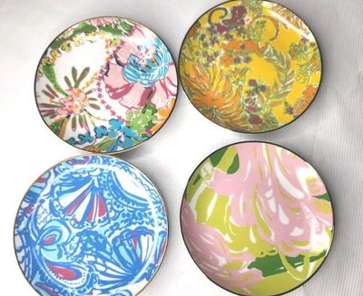 Набор из 4 тарелок Lilly Pulitzer для салата десерта закуски с золотой отделкой - Изображение 1 из 4