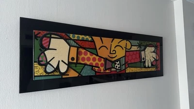 Romero Britto The Hug 1993 3D Acrylic Sculpture Black Border Art - Image 1 of 4