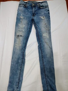 American Eagle Flex Slim Fit Stretch Denim Blue Jeans Mens Size 30 x 36 Distress - Picture 1 of 8