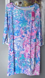 Neu Lilly Pulitzer UPF 50+ Sophie Kleid Rosa Blau Peri Viva La Lilly Gr. XL - Bild 1 von 7