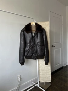 80s Navy G-1 Brown Leather Flyers Bombers Vintage Talon Zip Jacket Sz 42 - Picture 1 of 14