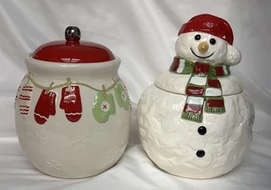 Vintage HOMCO 1988 Ceramic (1)Snowman/ (1)Hallmark Mitten Cookie Candy Jars - Picture 1 of 15
