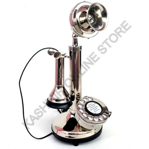 Brass Nickel & Iron Candlestick Telephone–Antique Classic Retro Phone for Decors - Picture 1 of 8