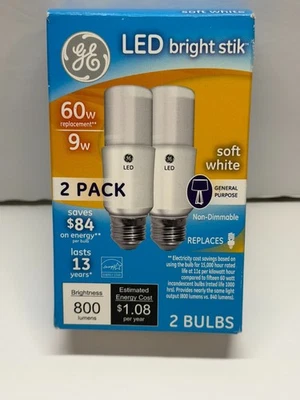GE LED Bright Stik 60w 9w 800 Lumens 2 Pack - Image 1 of 4