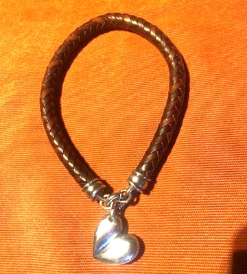 BARRY KIESELSTEIN-CORD STERLING SILVER PUFFY HEART LEATHER NECKLACE 925 Choker - Image 1 of 4