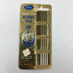 Vintage Bobby Pins Patti Rubber Tip Rubber Tipped 80 Count Original Card NOS USA - Picture 1 of 4