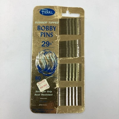 Vintage Bobby Pins Patti Rubber Tip Rubber Tipped 80 Count Original Card NOS USA - Image 1 of 4