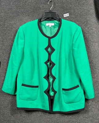 Kasper Blazer Jacket Womens Size 22W Green Black Scalloped Trim Casual Career  - Image 1 of 4
