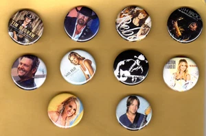 COUNTRY SINGERS 1,25" Button PINBACKS Set 10 Pins Pinbacks - Bild 1 von 2