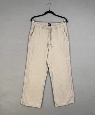 GAP 裤子男式中号米色亚麻混纺抽绳弹性腰休闲休闲 — 第 1/4 张图片