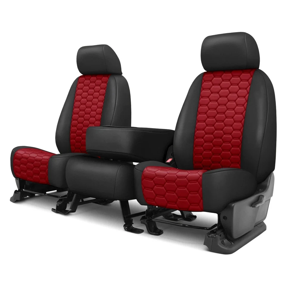 For Nissan 370Z 11-20 Seat Cover Faux Leather Hex Quilted 1st Row Black & Red Foto 1 de 2