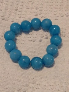 7"VINTAGE BLAUER MARMOR STRETCH ARMBAND ~ KLOBIG ~ AQUA ~ ACRYL ~ 0,5" RUNDE KUGEL PERLEN - Bild 1 von 3