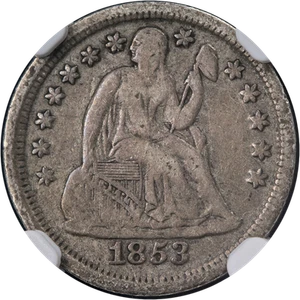1853 Seated Liberty Dime No Arrows NGC VF20 Key Date Nice Eye Appeal Nice Strike - Picture 1 of 4