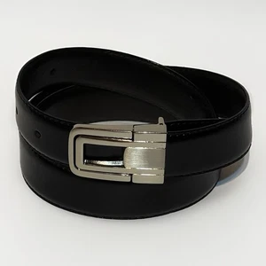 Genuine Leather Men’s Size 38 Belt Shinny Black And Silver Tone Hook Buckle - Picture 1 of 5