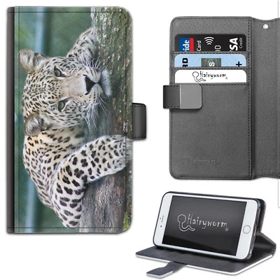 Cat Leopard Phone Case;PU Leather Side Flip Phone Cover For Apple/Samsung - Image 1 of 4