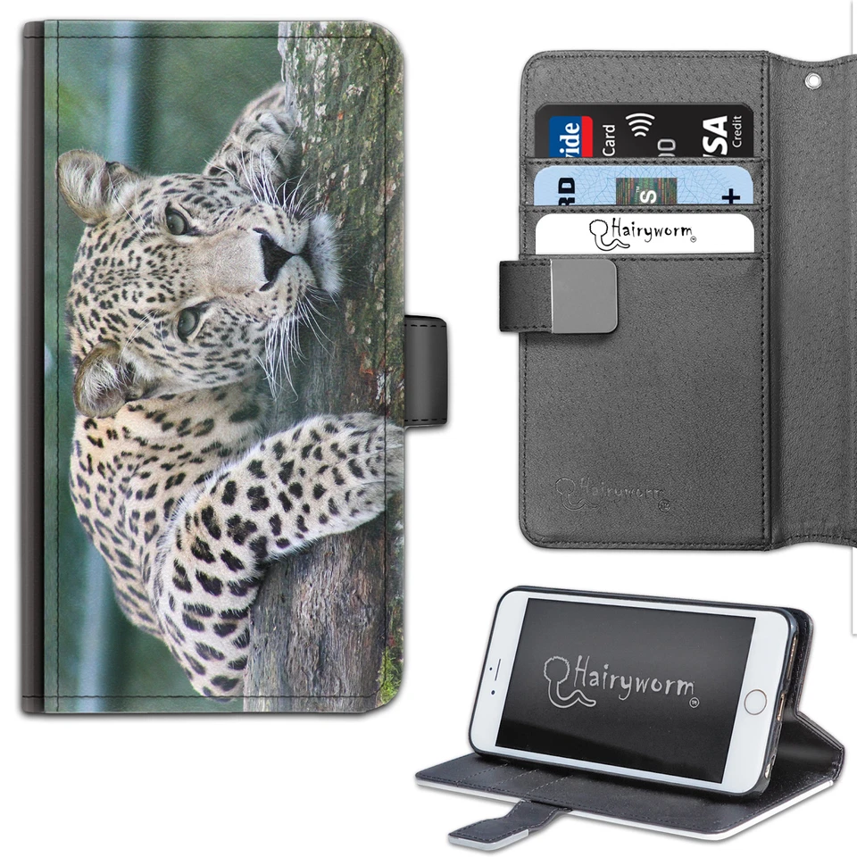 Cat Leopard Phone Case;PU Leather Side Flip Phone Cover For Apple/Samsung - Image 1 of 4