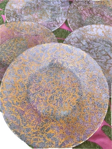RETRO ATOMIC 50’s 1PINK & GOLD SPECKLE Glasschalen SET 6 PLATTEN WUNDERSCHÖN💕 - Bild 1 von 12