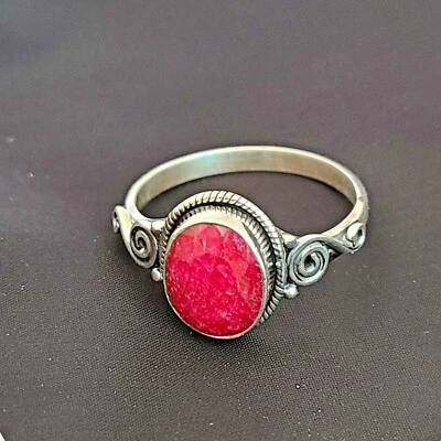 Ruby Corundum 925 Sterling Silver Fine Ring All Size For Christmas Gift - Image 1 of 4