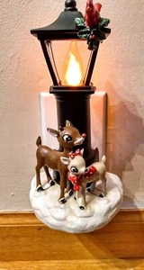 Rudolph and Clarice By Lamppost Resin Stone Flickering Night Light Christmas  - Picture 1 of 10