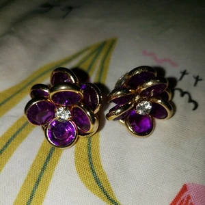 Vintage Purple Floral Costume Earrings - Picture 1 of 4