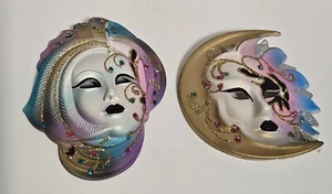 2 colorful ceramic mask decorations hand painted and made in Italy - Picture 1 of 10