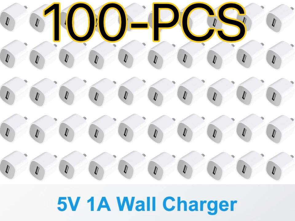 Adaptador de corriente USB 1A 100x Cargador de pared para el hogar de CA Enchufe de EE. UU. PARA iPhone 6 7 8PLUS iPod Foto 1 de 1