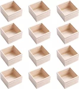 12 PCS 4'' X 4'' Rustic Wooden Box Storage Organizer Craft Box for Collectibles - Picture 1 of 6