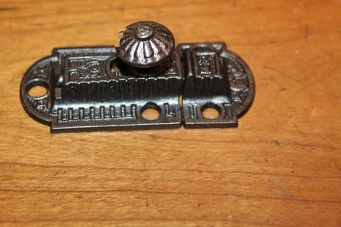 Antique Eastlake Cupboard Pantry Latch Lock with Keeper Cast Iron  FF-13 Cover