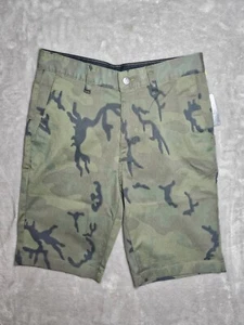 Volcom Vmonty Shorts Green Camo Chino Flat Front Size 28 Pockets Stretch NWT - Picture 1 of 16