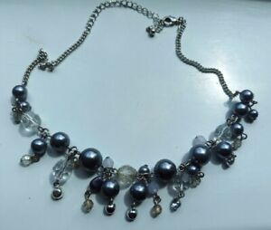 Ladies Avon Fringe Style Necklace With Faux Pearls Crystals Silver Colour Plated