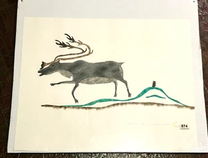 WILLIAM NOAH Stencil PRINT 1971, Canadian INUIT - FAT CARIBOU, Ltd Ed 16 of 37 - Picture 1 of 3