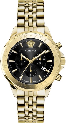 Versace VEV602123 Signature Cronografo Nero Oro Acciaio Orologio Uomo NUOVO